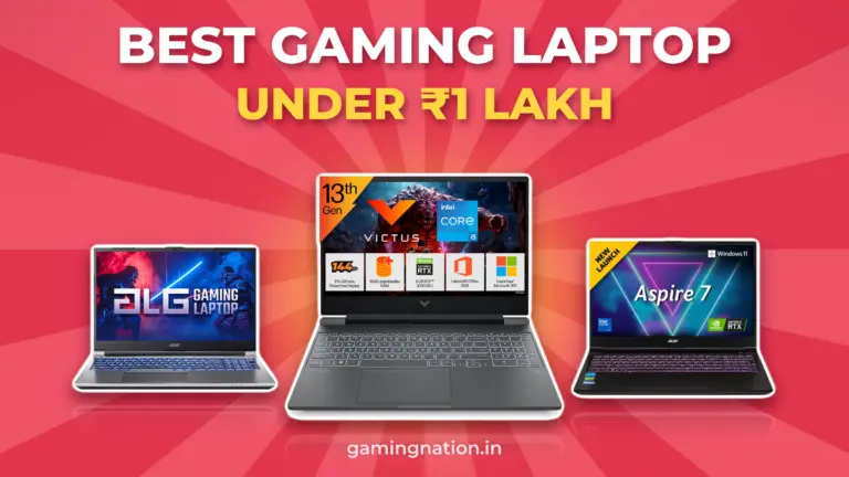 Best gaming laptop under 1 lakh: Acer ALG, HP Victus 15 and Acer Aspire 7 RTX 4050 on a red GamingNation banner
