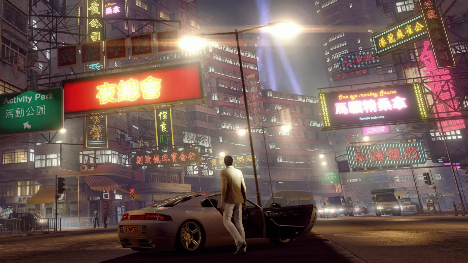 Sleeping Dogs: a neon-lit Hong Kong street at night