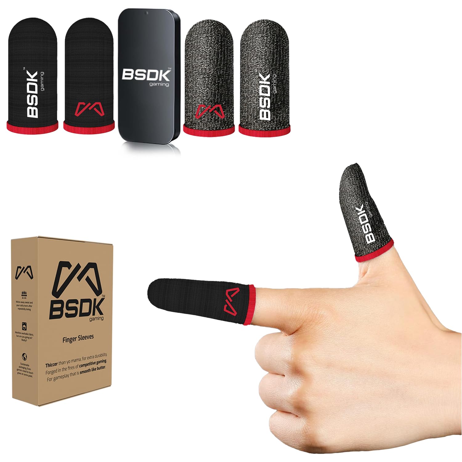 BSDK Gaming Thumb and Finger Sleeves Carbon and Silver Fibre 4 Pieces