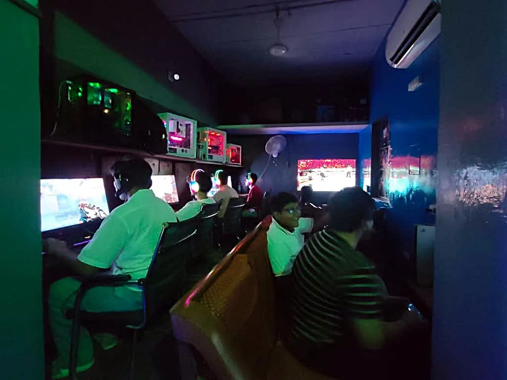 Cyber City Gaming Cafe Delhi interior with gaming PCs