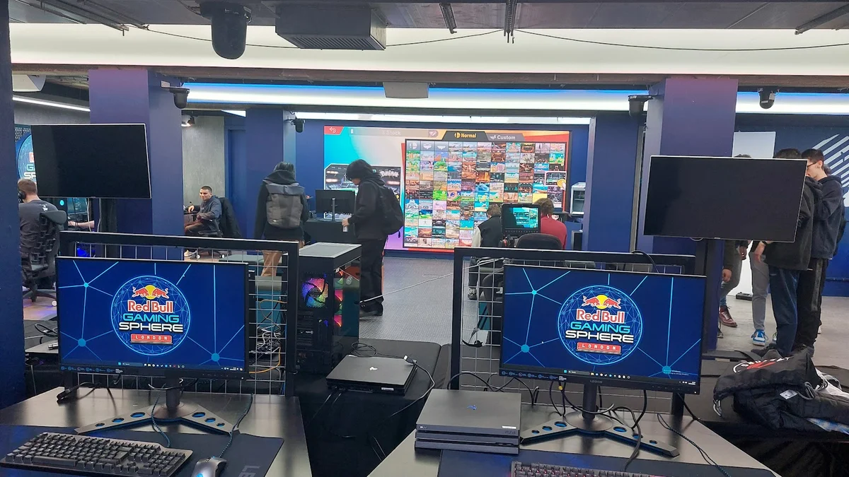 Best Gaming Cafes in London (2026): Prices, PC Specs & Areas 24 Red Bull Gaming Sphere London interior gaming setup