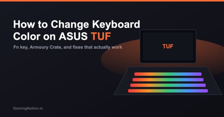 ASUS TUF gaming laptop keyboard lit up with RGB backlight color