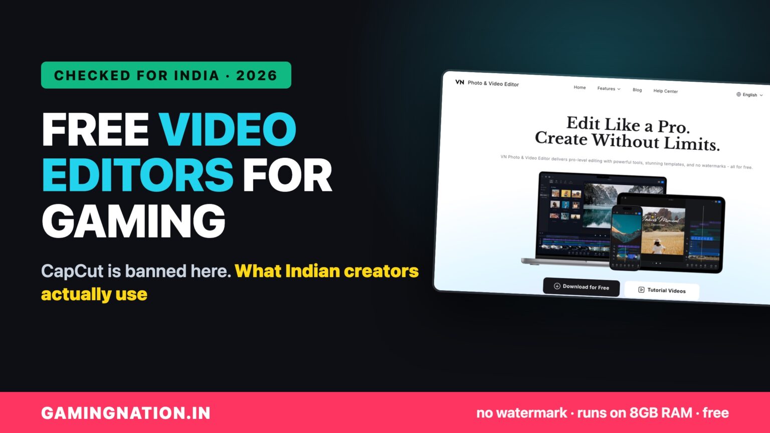 Free video editing software for gaming videos in India 2026 cover