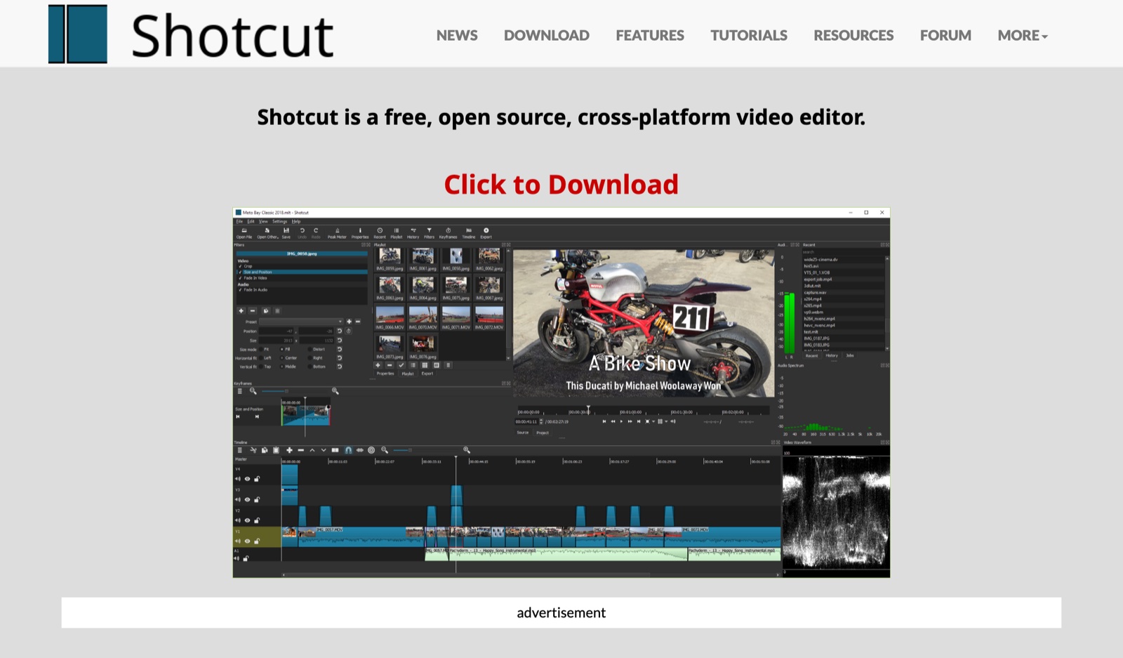 Shotcut open source video editor website