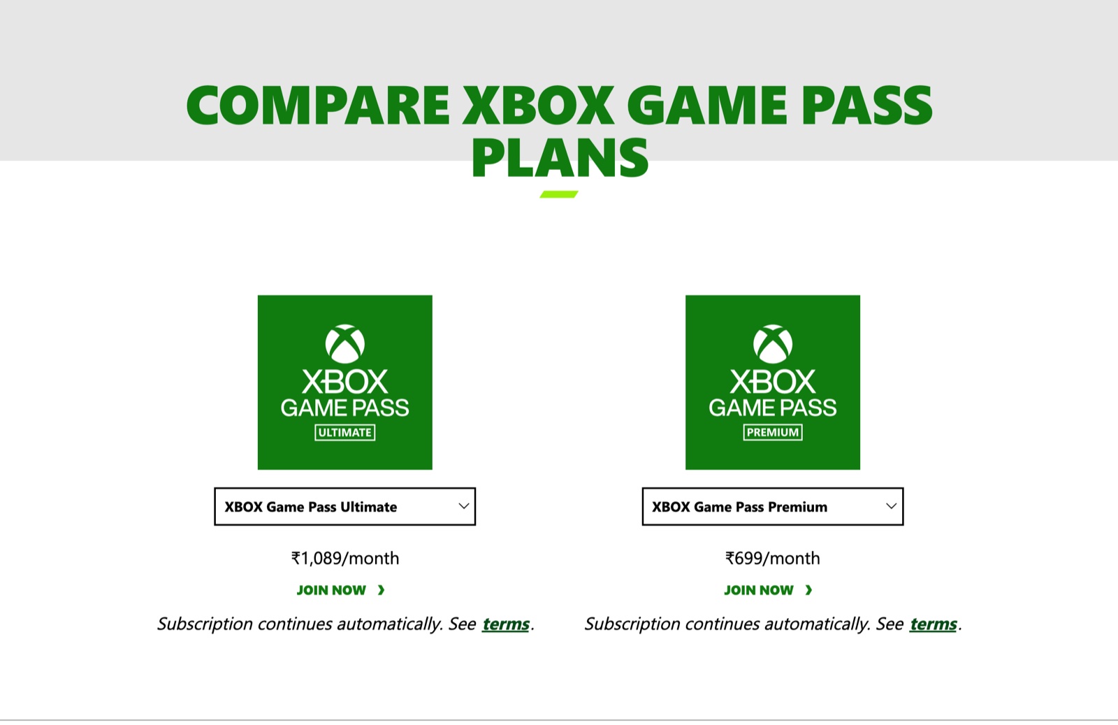 Xbox Game Pass in India (2026): Every Price, the Right Tier and the Cloud Gaming Truth 18 Official Xbox India compare plans page July 2026 showing Ultimate at 1,089 and Premium at 699 rupees