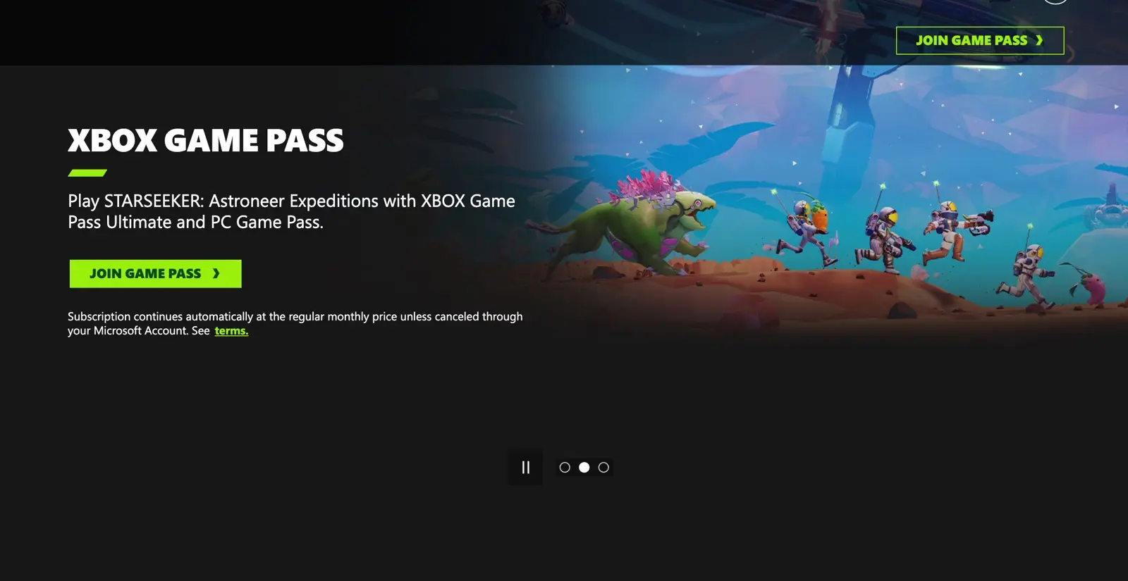 Xbox Game Pass official page highlighting PC Game Pass day one titles