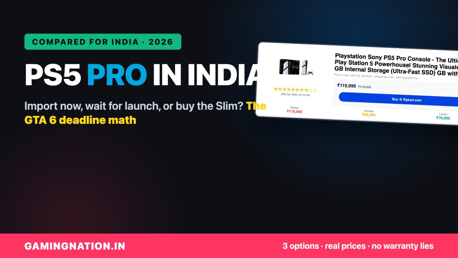 PS5 Pro in India (2026): Import It Now, Wait for Launch, or Just Buy the Slim? 16 PS5 Pro in India 2026 cover: import now, wait for launch, or buy the Slim, with the GTA 6 deadline math