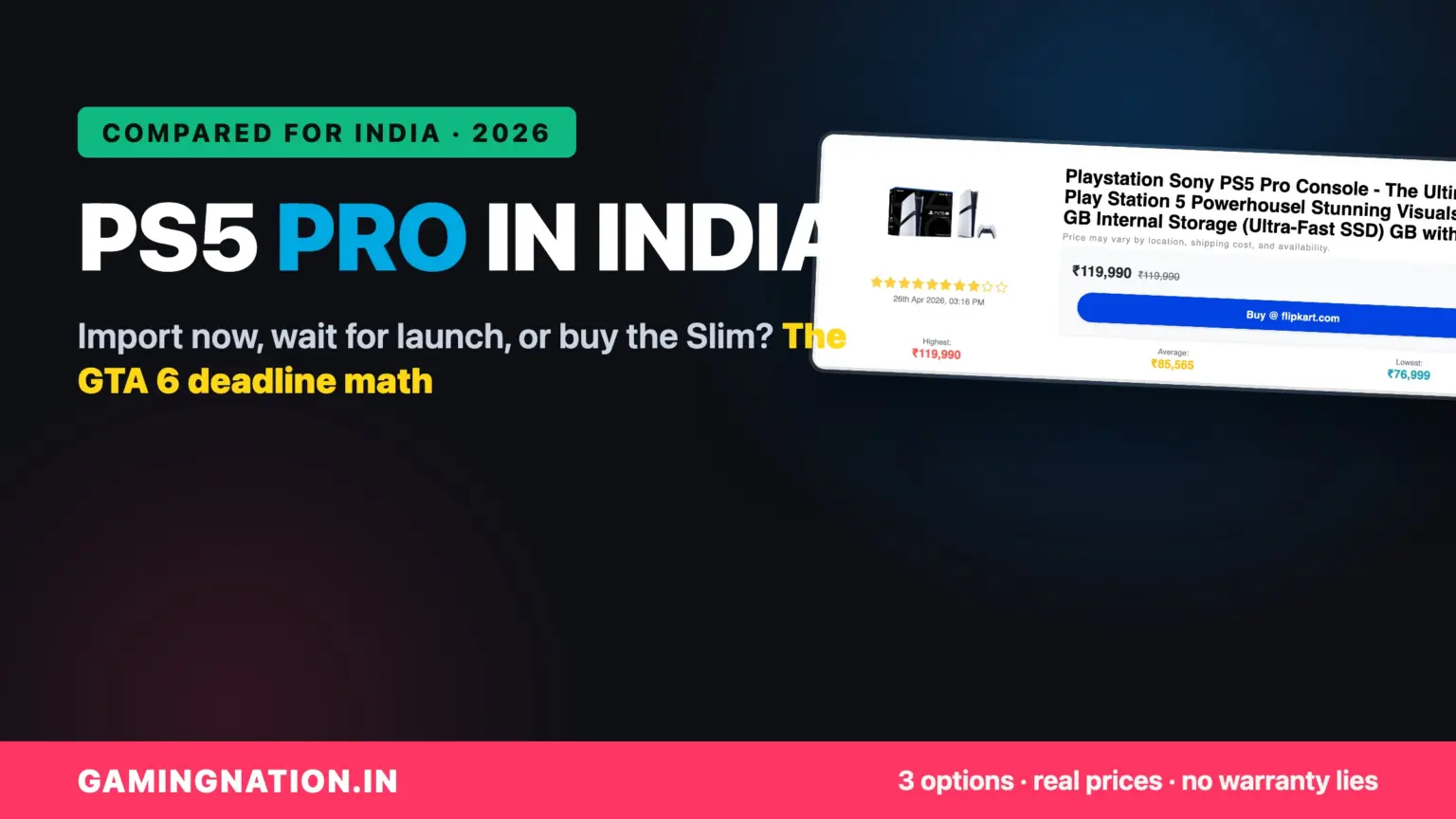 PS5 Pro in India (2026): Import It Now, Wait for Launch, or Just Buy the Slim? 16 PS5 Pro in India 2026 cover: import now, wait for launch, or buy the Slim, with the GTA 6 deadline math
