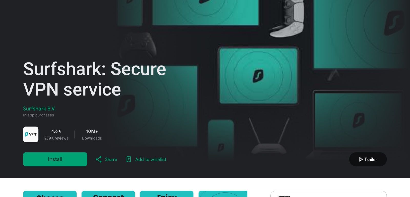 Best Gaming VPN in India (2026): 6 Picks That Actually Cut Ping 24 Surfshark VPN app listing on Google Play with 4.6 star rating
