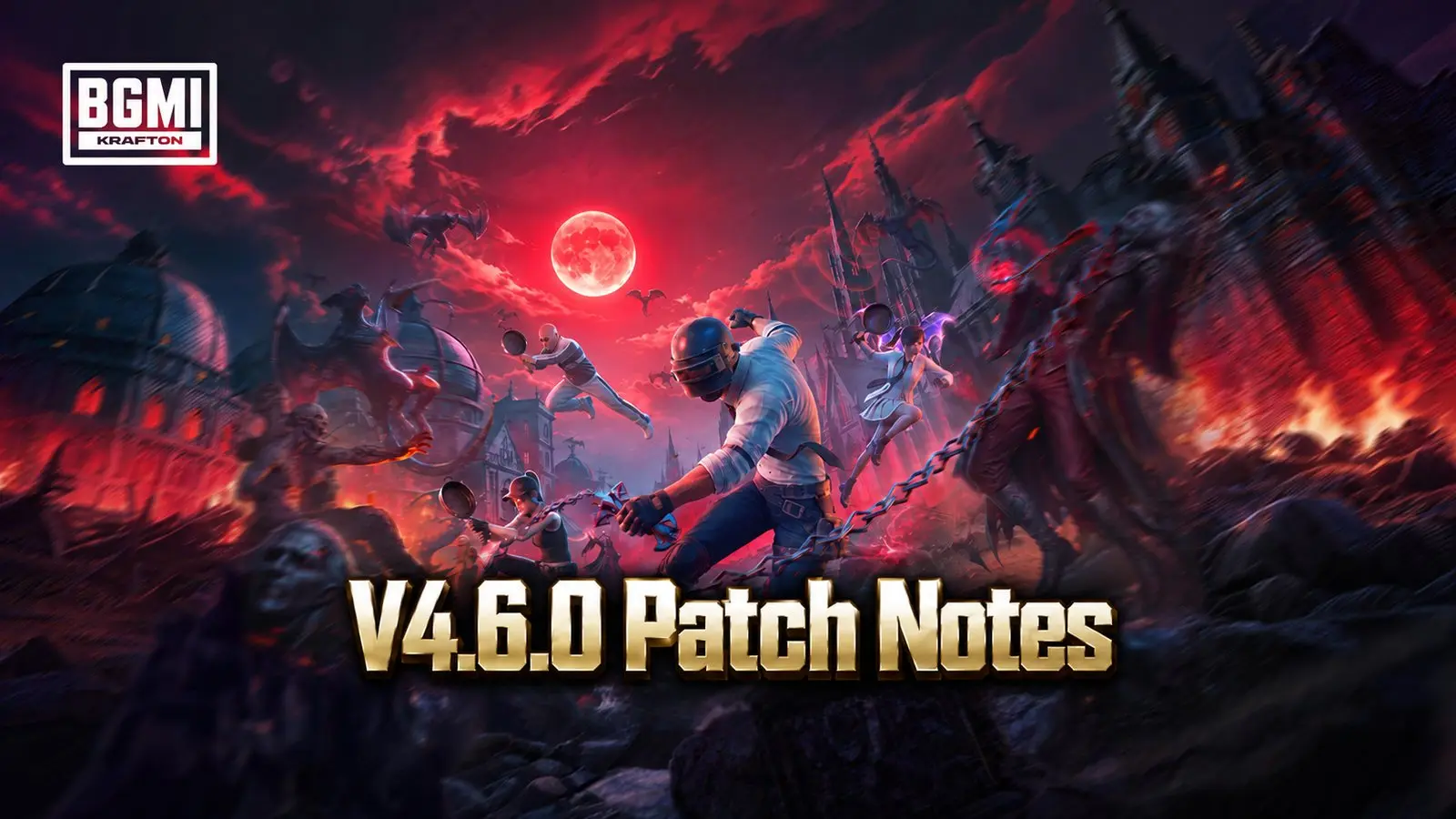 BGMI and Free Fire Halloween 2026: Events, End Dates and Free Rewards 23 BGMI 4.6.0 key art: a player in a level 3 helmet fights vampires under a red moon in a gothic town
