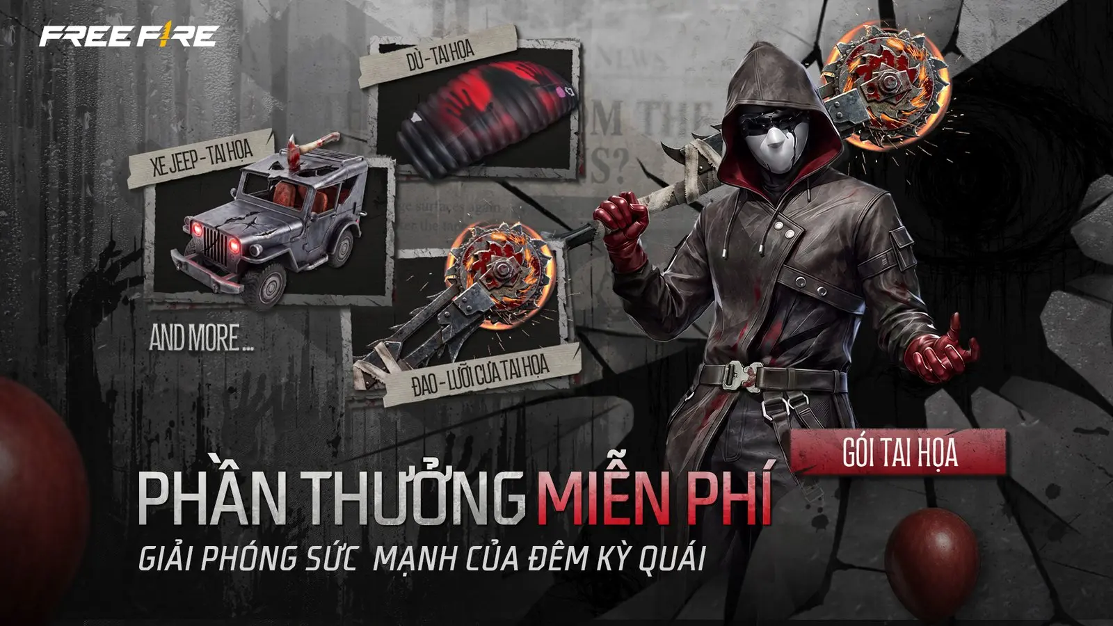 BGMI and Free Fire Halloween 2026: Events, End Dates and Free Rewards 30 Free Fire The Unseen free rewards art showing the hooded Cloaked Terror outfit, a Jeep skin, a machete skin and a parachute