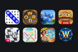 App icons of seven offline word games for Android and the honourable mention, War of Words