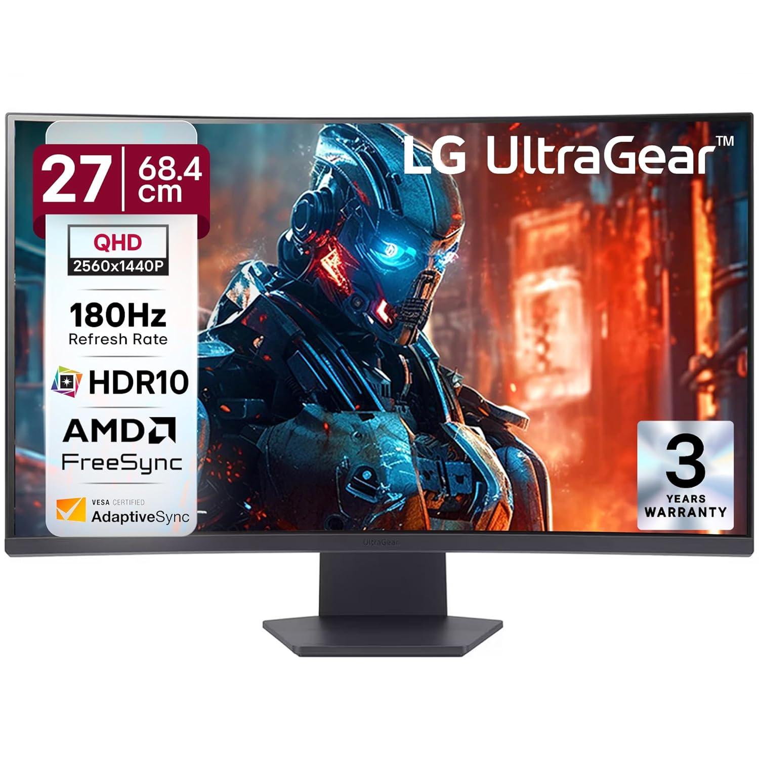 LG 27GS60QC UltraGear Curved 1000R 27 Inch QHD 180Hz Gaming Monitor